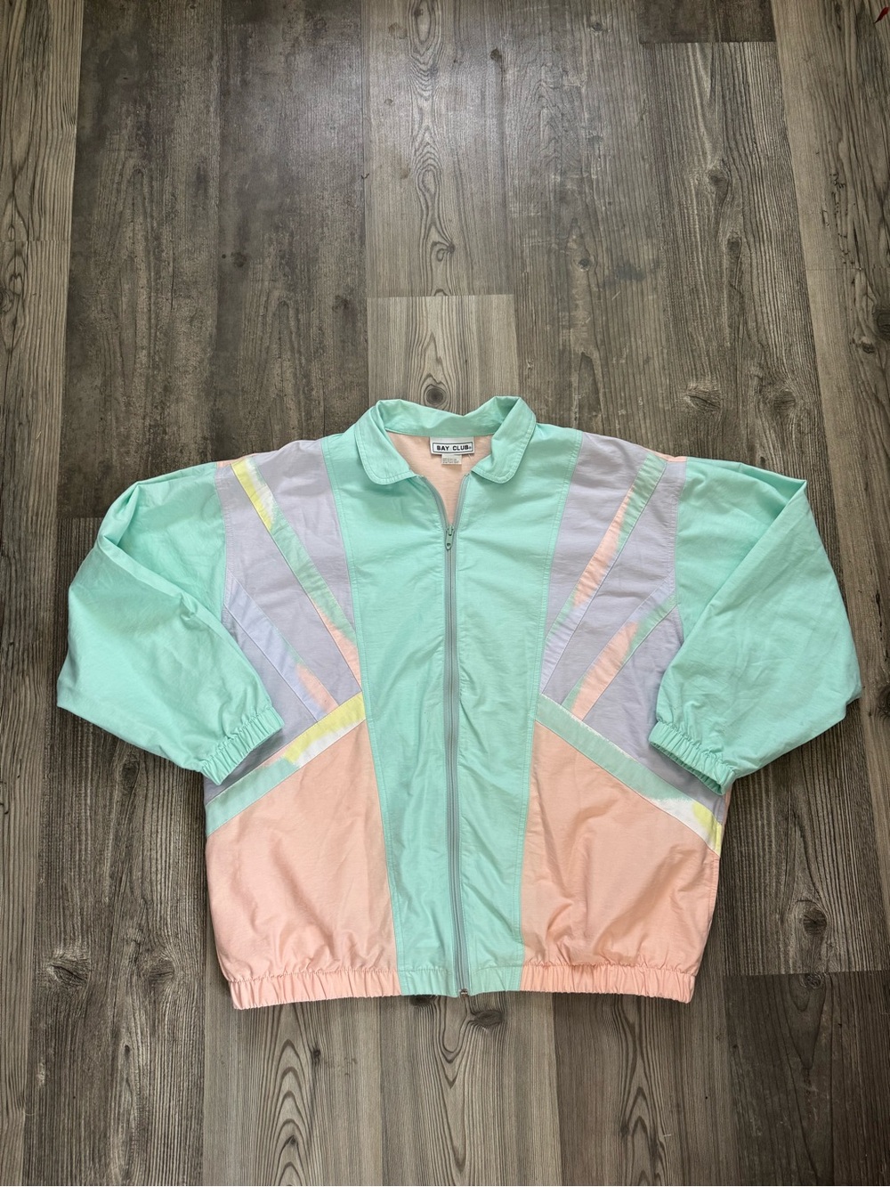 Vintage Pastel Colorblock Bomber Jacket - Mint, Peach & Lavender